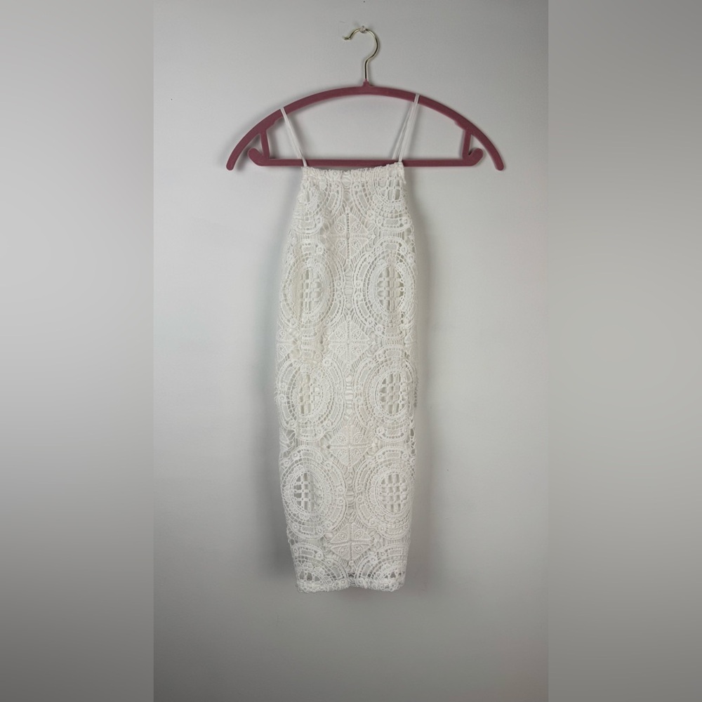 Forever 21 White Crochet Lace Midi Dress Open Back Bodycon Small - Picture 2 of 3